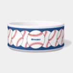 Patriotic Baseball Pet Bowl<br><div class="desc">This patriotic pet bowl features red and white baseballs on a blue background for a special sports fan's pet. Easily customize the name or just delete it.</div>