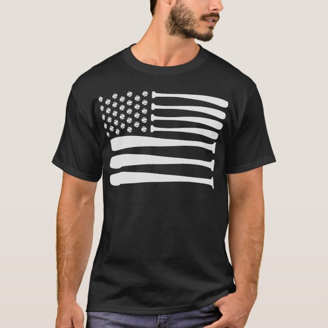 Patriotic Baseball Softball USA American Flag T-Shirt (Front)