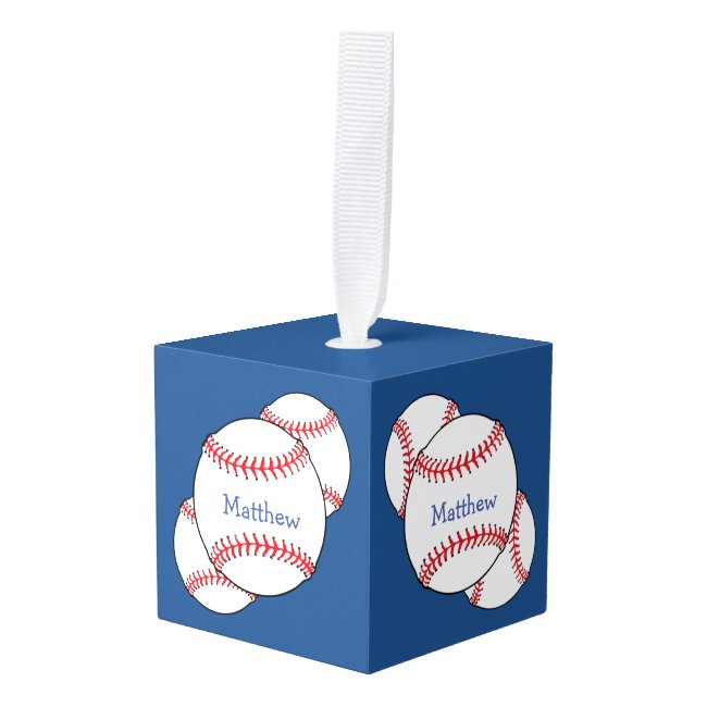Patriotic Baseball Sports USA Blue Cube Ornament