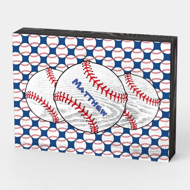 Patriotic Baseball Sports USA Wood Box Sign