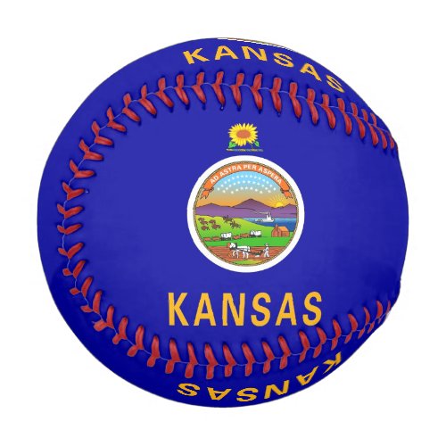 Patriotic baseball with flag of Kansas USA