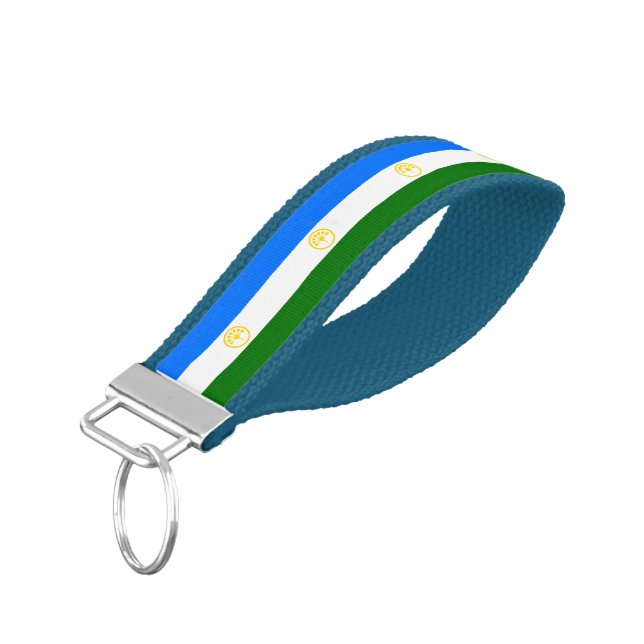 Patriotic Bashkortostan Flag Wrist Keychain (Angled Down)