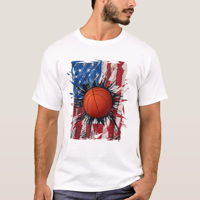 Patriotic Basketball 4th Of July T-Shirt (Front)