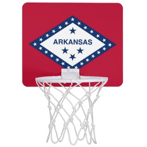 Patriotic basketball hoop with Arkansas State flag