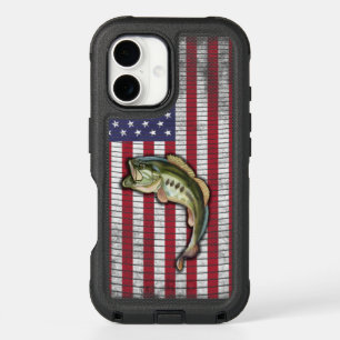 Patriotic Bass Fish American Flag Graphic iPhone 16 Case