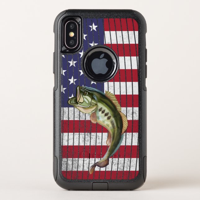 Patriotic Bass Fishing Fishermans Otterbox iPhone Case (Back)