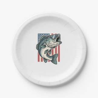 Patriotic Bass Fishing Sunglasses Vintage Vector D Paper Plates