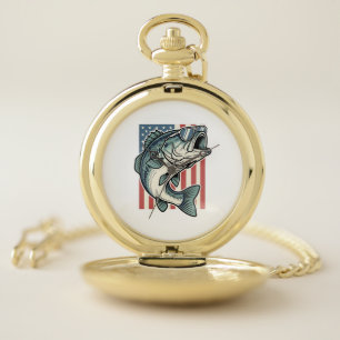 Patriotic Bass Fishing Sunglasses Vintage Vector D Pocket Watch
