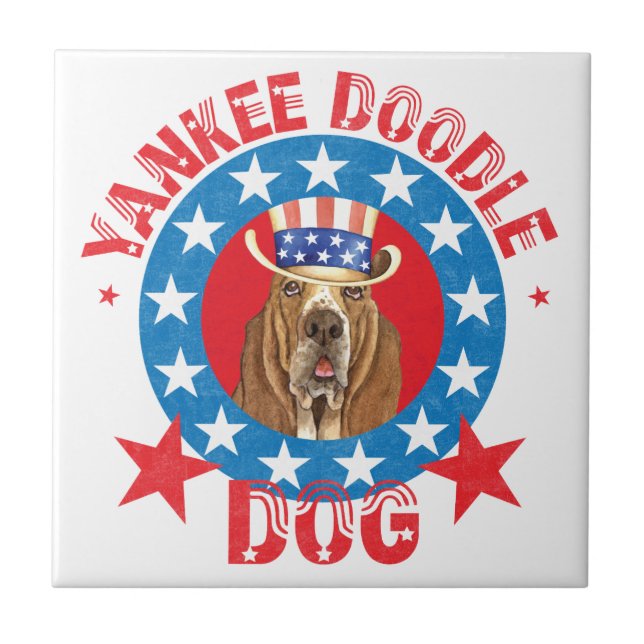 Patriotic Basset Ceramic Tile (Front)