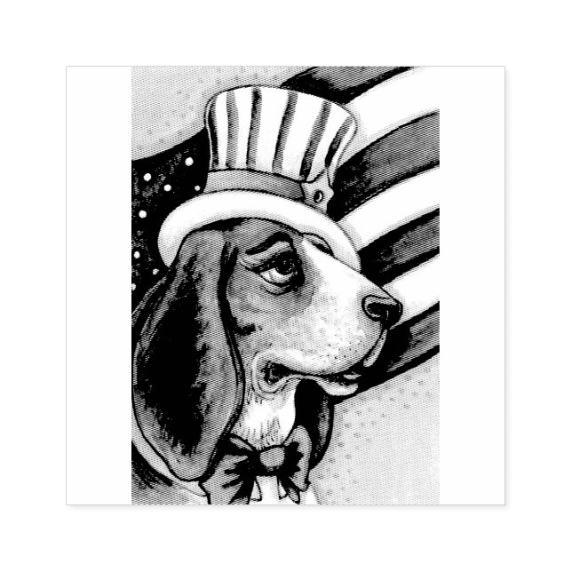 PATRIOTIC BASSET HOUND, DOG RUBBER STAMP (Imprint)