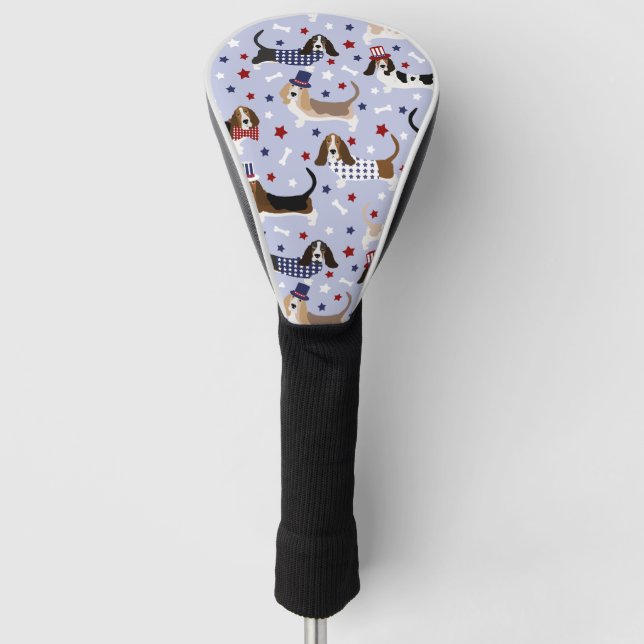Patriotic Basset Hound Golf Head Cover (Front)