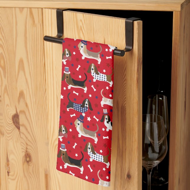 Patriotic Basset Hound Kitchen Towel (Thirds Fold)