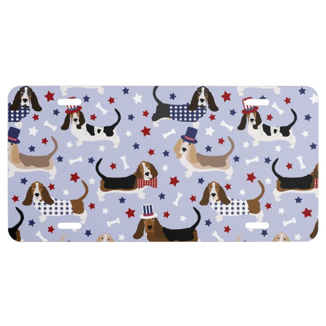 Patriotic Basset Hound License Plate (Front)