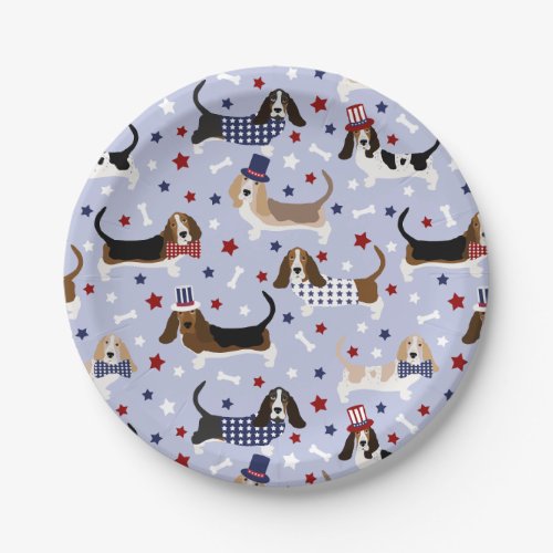 Patriotic Basset Hound Paper Plates