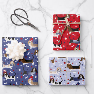 Patriotic Basset Hound Wrapping Paper Sheets