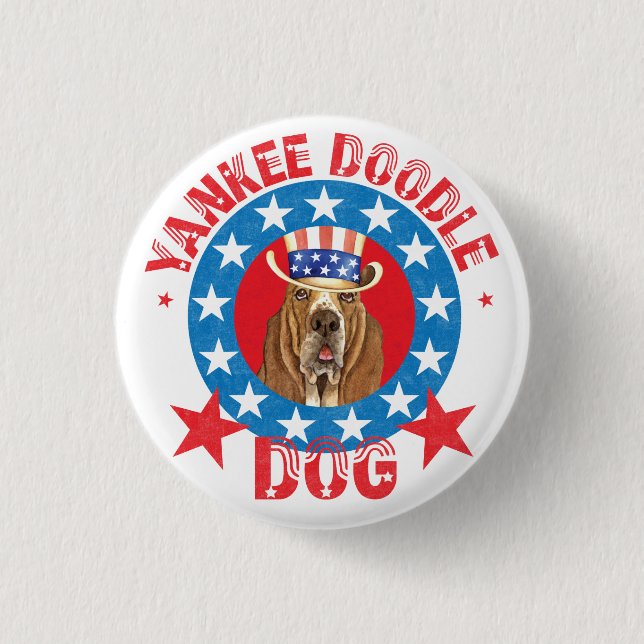 Patriotic Basset Pinback Button (Front)