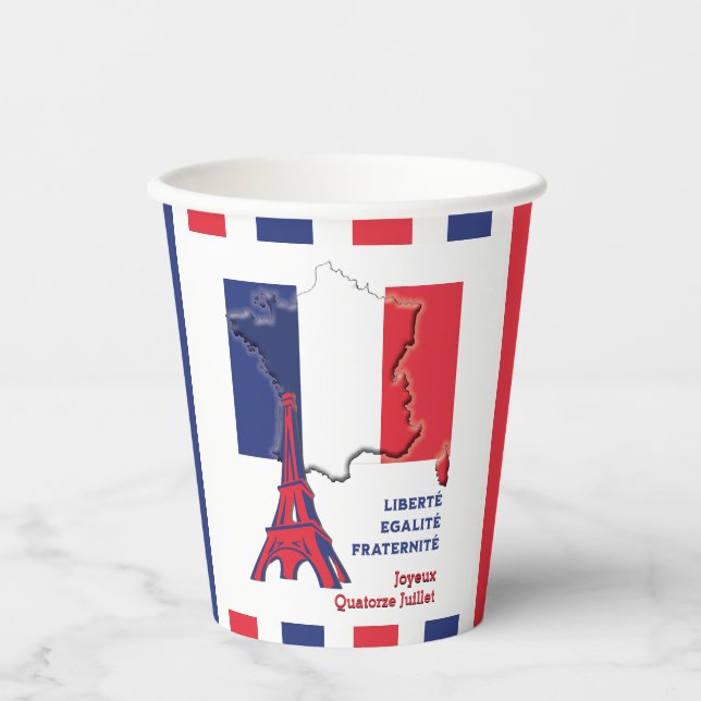 Patriotic BASTILLE DAY French Flag Paper Cups (Front)