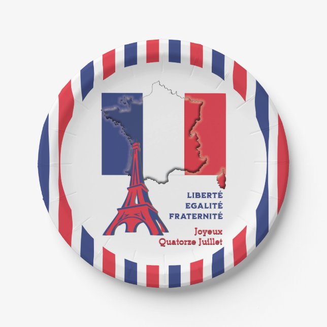Patriotic BASTILLE DAY French Flag  Paper Plates (Front)