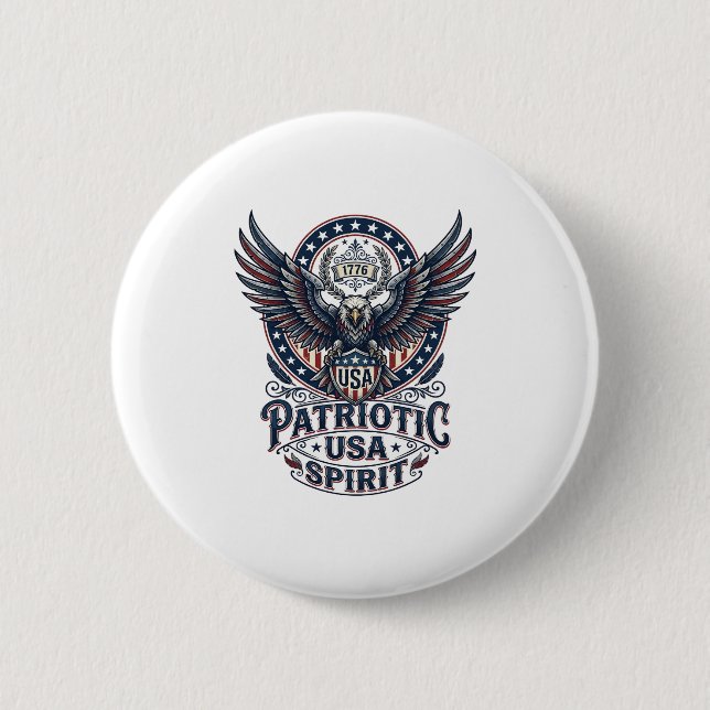 Patriotic Battle Hawk Patriotic Eagle & Hawk Ameri Button (Front)