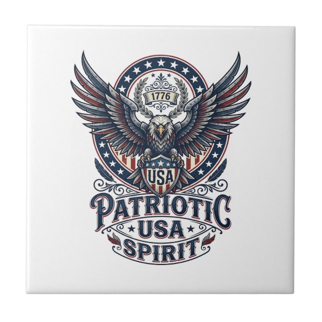 Patriotic Battle Hawk Patriotic Eagle & Hawk Ameri Ceramic Tile (Front)