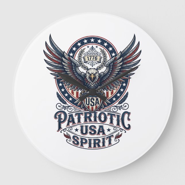 Patriotic Battle Hawk Patriotic Eagle & Hawk Ameri Large Clock (Front)