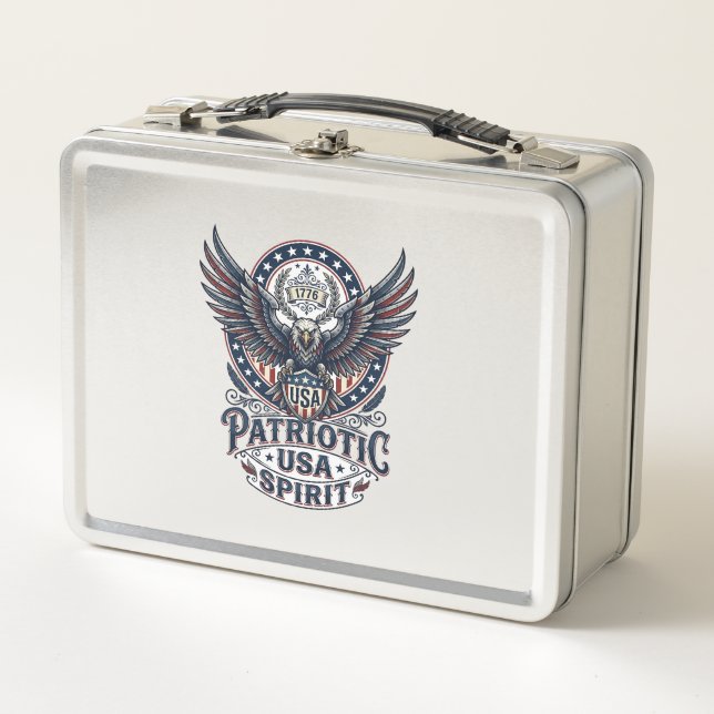 Patriotic Battle Hawk Patriotic Eagle & Hawk Ameri Metal Lunch Box (Front)