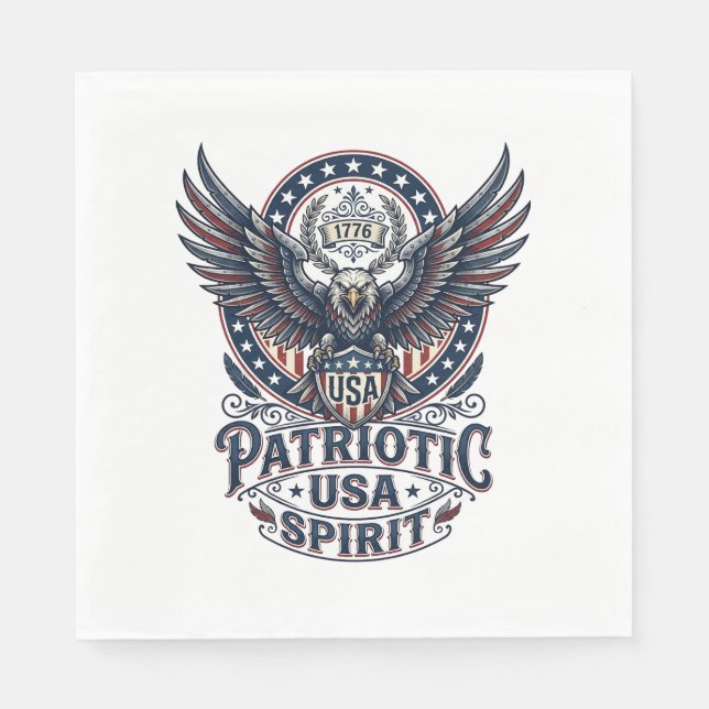 Patriotic Battle Hawk Patriotic Eagle & Hawk Ameri Napkins (Front)