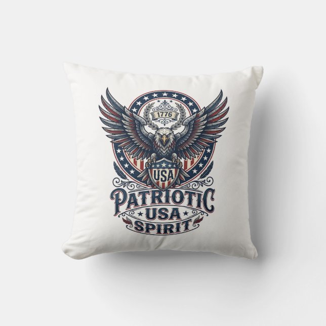 Patriotic Battle Hawk Patriotic Eagle & Hawk Ameri Throw Pillow (Front)