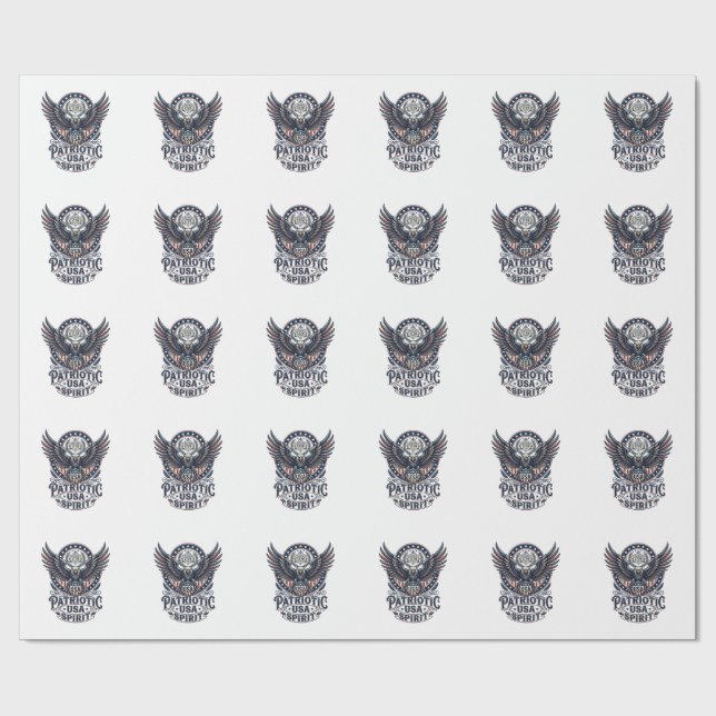 Patriotic Battle Hawk Patriotic Eagle & Hawk Ameri Wrapping Paper (Flat)