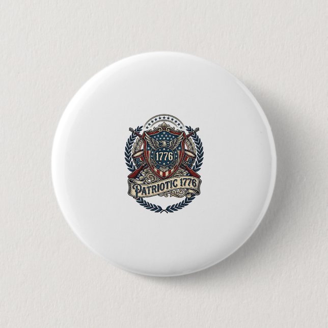 Patriotic Battle Shield 1776 Military Inspired Sym Button (Front)