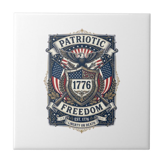Patriotic Battle Shield 1776 Military Inspired Sym Ceramic Tile (Front)