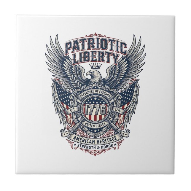 Patriotic Battle Shield 1776 Military Inspired Sym Ceramic Tile (Front)
