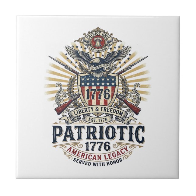 Patriotic Battle Shield 1776 Military Inspired Sym Ceramic Tile (Front)