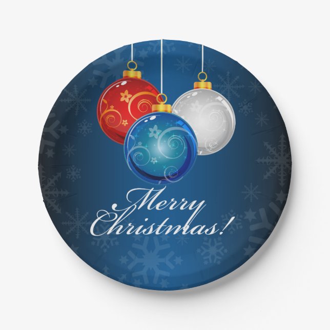 Patriotic Bauble Christmas Paper Plates (Front)