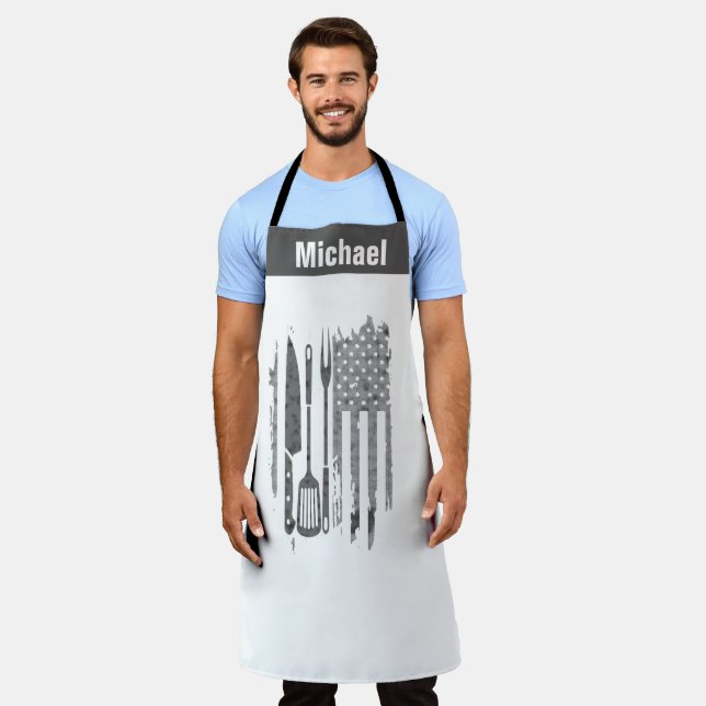 Patriotic BBQ Apron - Funny Flag Grill Master Gift (Worn)