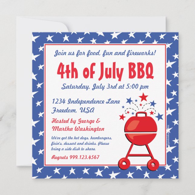 Patriotic BBQ Custom Invitation (Front)