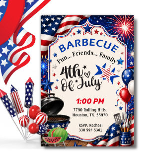 Patriotic BBQ Fourth Of July Invitation