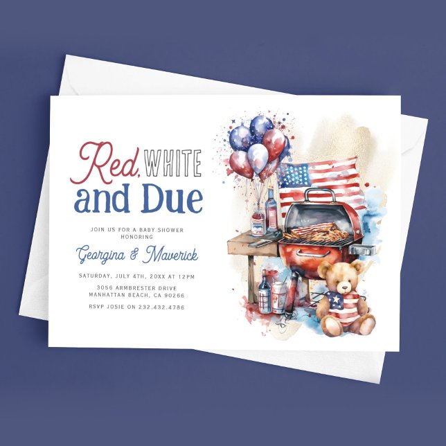 Patriotic BBQ Red, White & Due Baby Shower Invitation (Creator Uploaded)