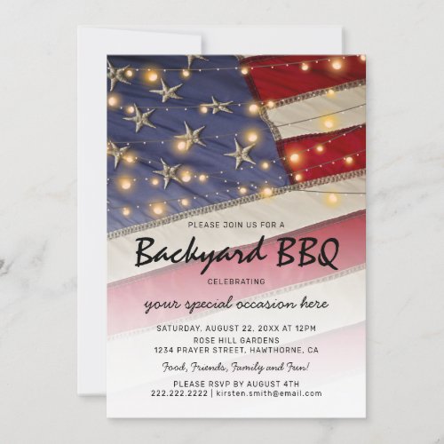 Patriotic BBQ  USA Flag Backyard Barbecue Invitation
