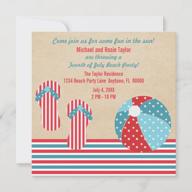 Patriotic Beach Party Invitation (Front)