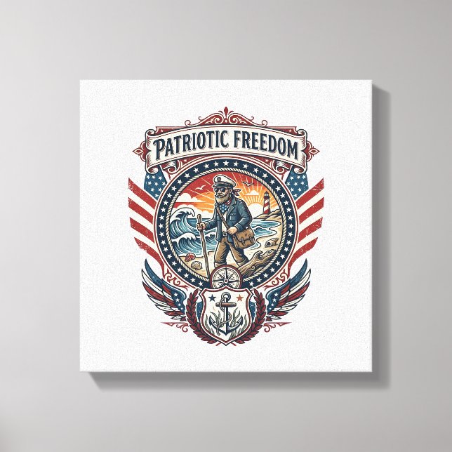 Patriotic Beachcomber Vector Graphic Tee_1 Canvas Print (Front)