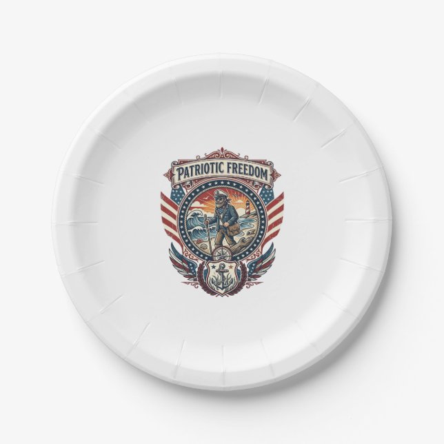 Patriotic Beachcomber Vector Graphic Tee_1 Paper Plates (Front)