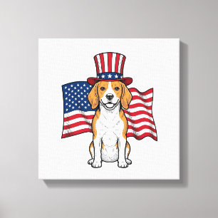 Patriotic Beagle Dog Flag Vintage Engraving Design Canvas Print