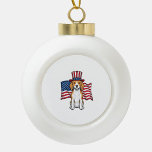 Patriotic Beagle Dog Flag Vintage Engraving Design Ceramic Ball Christmas Ornament