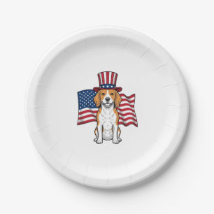 Patriotic Beagle Dog Flag Vintage Engraving Design Paper Plates