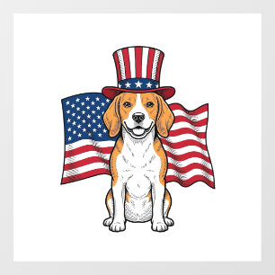 Patriotic Beagle Dog Flag Vintage Engraving Design Window Cling