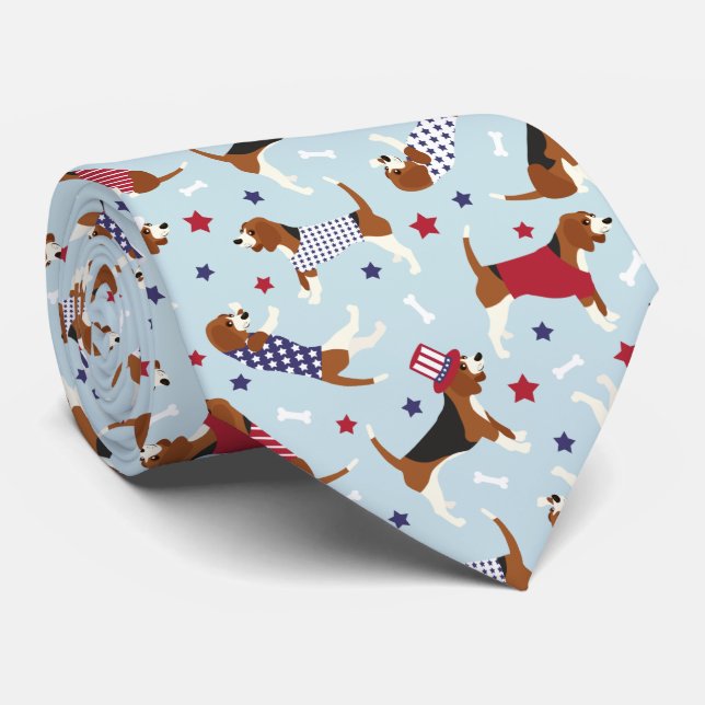 Patriotic Beagle Dog Pattern Neck Tie (Rolled)