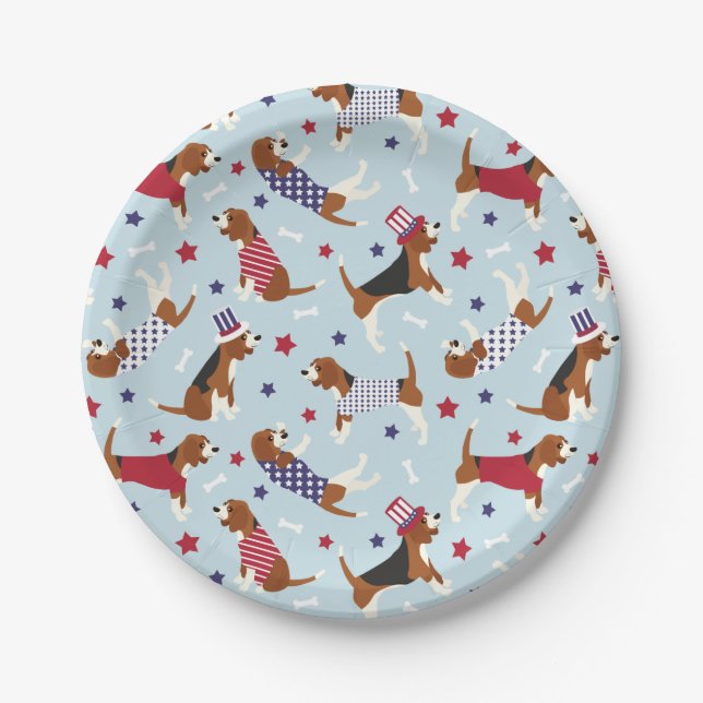 Patriotic Beagle Dog Pattern Paper Plates (Front)