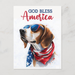 Patriotic Beagle, God Bless America Postcard