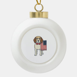 Patriotic Beagle with Flag Vintage Vector Art_1 Ceramic Ball Christmas Ornament